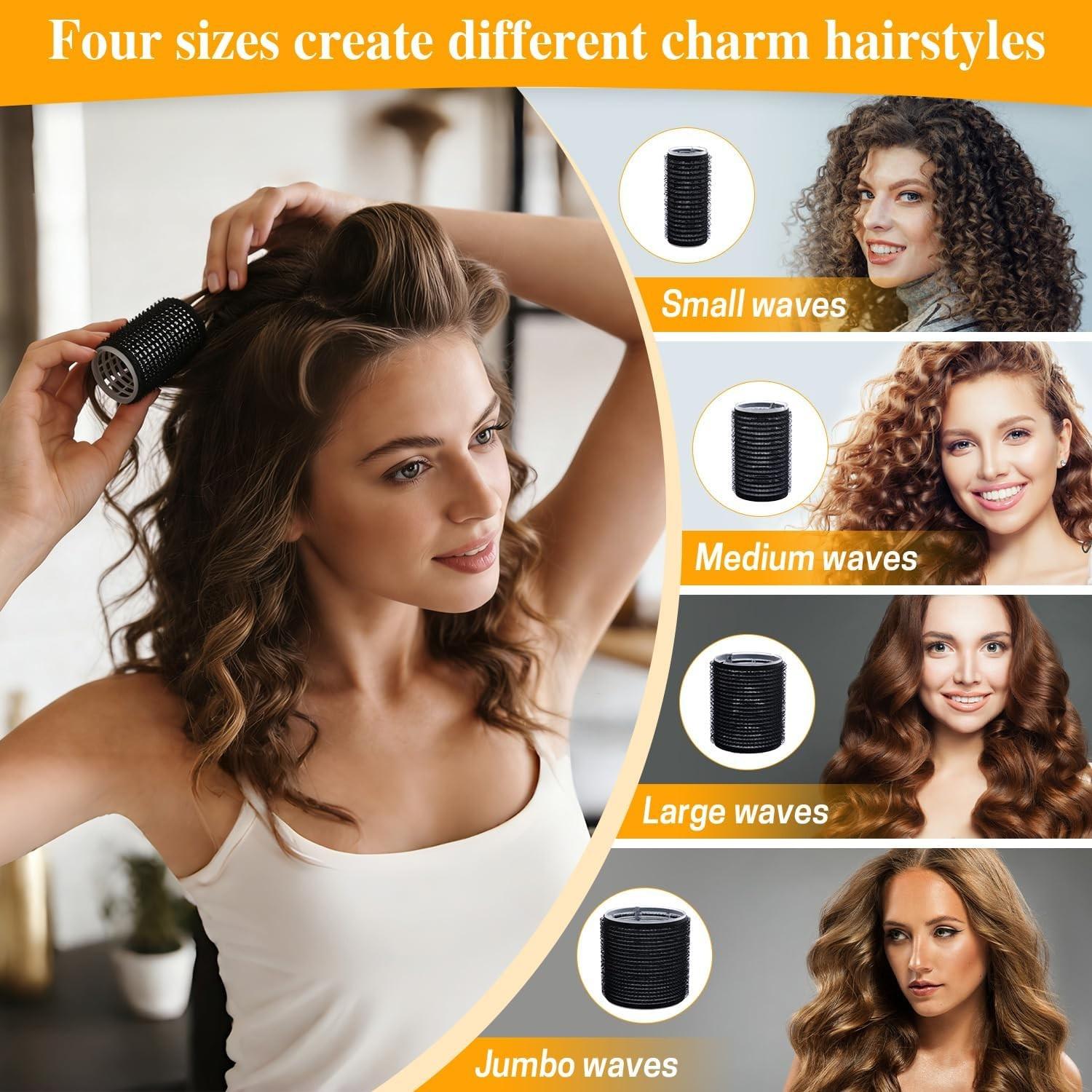 38pcs Hair Rollers Curlers Set, Jumbo Large Medium Small Rollers for Long Thick Hair, Stainless Steel Clips with Storage Bag