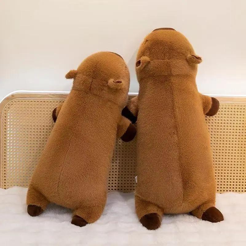 45cm-65cm Kawaii Cartoon Giant Strip Capybara Plush Doll Pillow Lying Brown Orange Wings Creative Capybara Plush Toy Home Decor