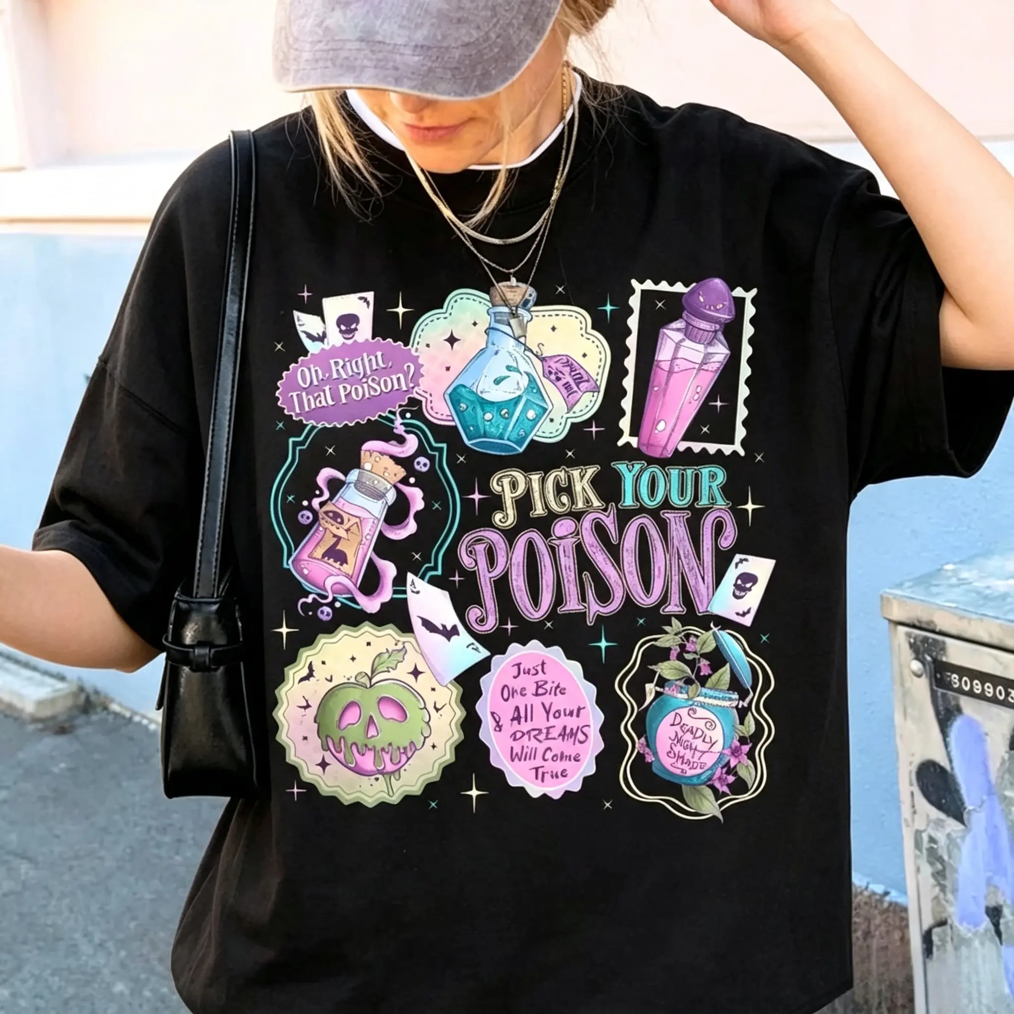 Men's Retro Pick Your Poison Halloween T-shirt - Comfortable Casual Tops for Anniversary, Beach, Princess-Villain Themed Occasions, Autumn Spooky Drinks Tee