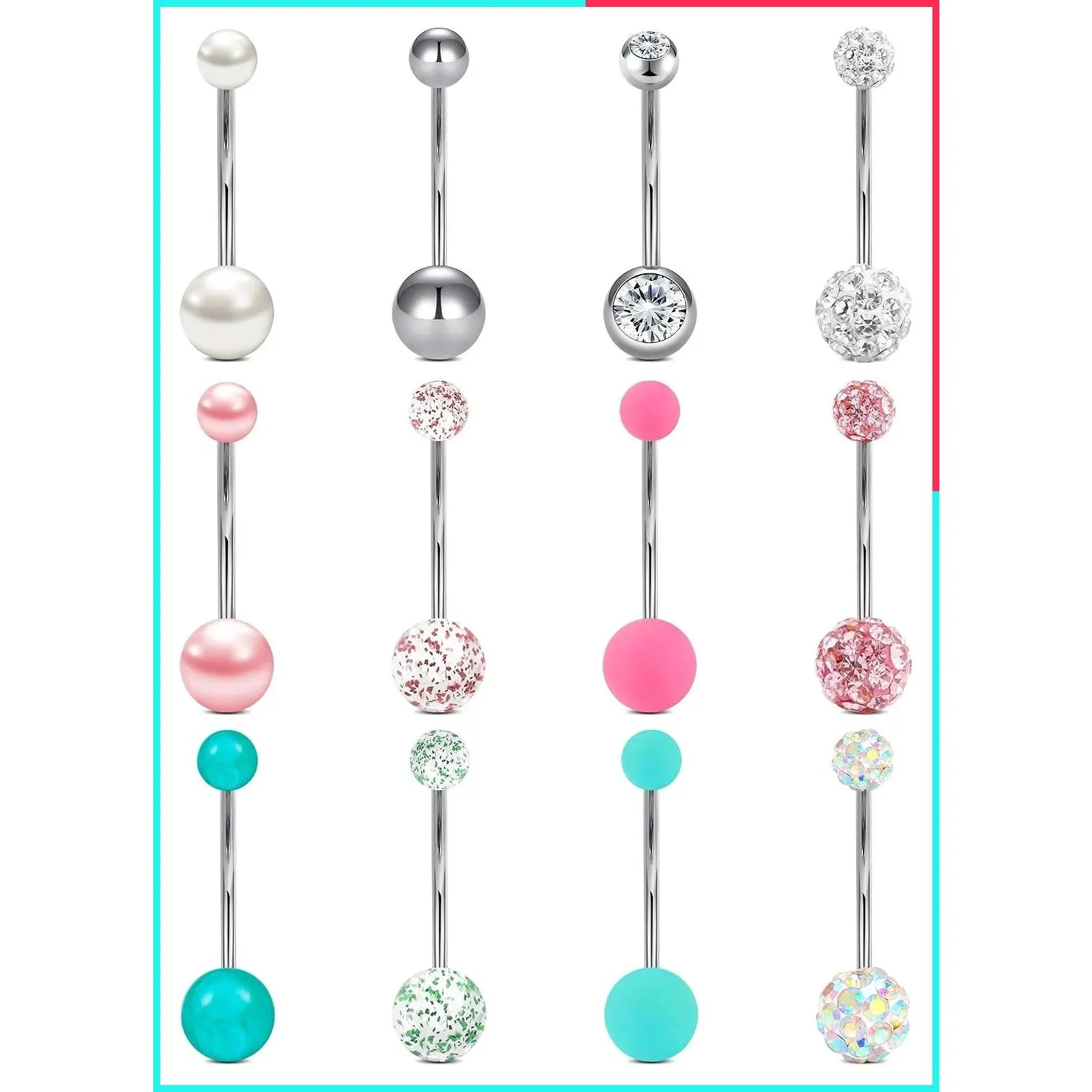 14g Surgical Steel Belly Button Ring for Women - 6mm 8mm 10mm 12mm 14mm 16mm 18mm Short Long Bar Navel Piercing Jewelry
