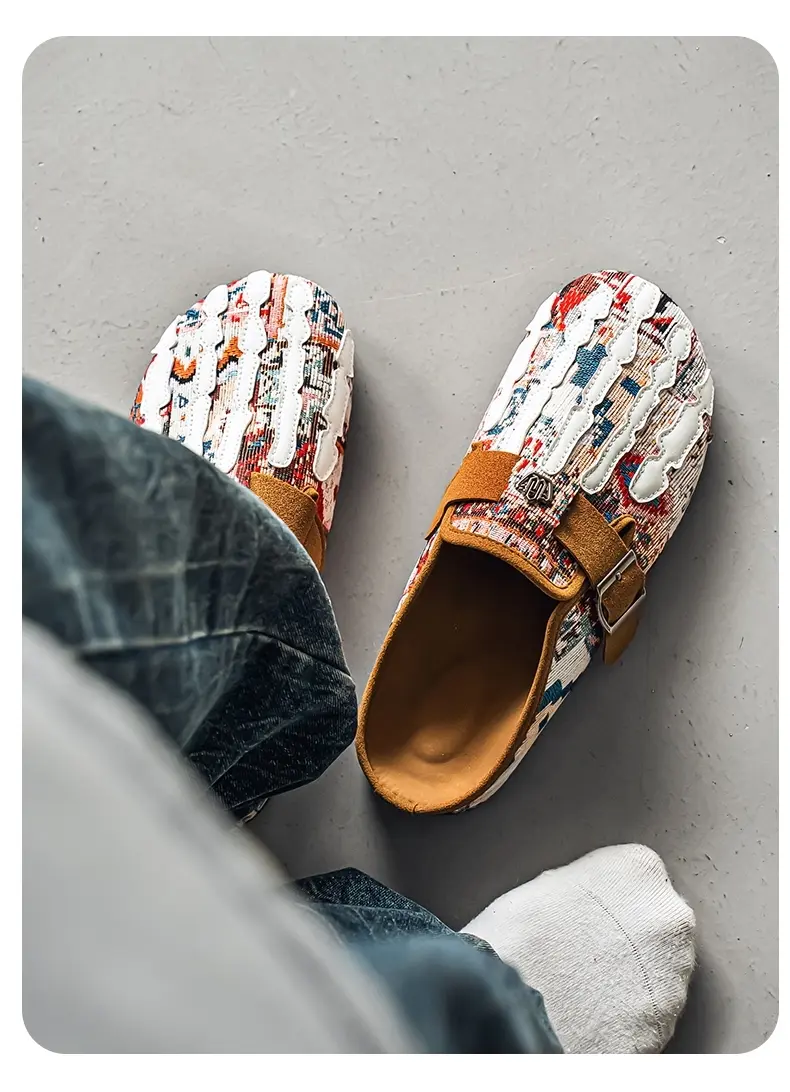 Men's Bohemian Print Mules, Mule Slides, Comfortable Slip-On Sandals, Adjustable Buckle, Soft Insole, Ideal for Daily Wear, Casual Footwear