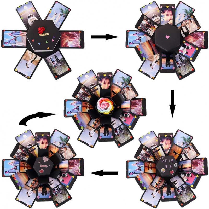 Explosion Box DIY Gift - Handmade Explosion Album Mother's Day Gift, 6-Panel Gift Box, Gift Box Design, Love Memories, Scrapbook, Photo Box, Ideal for Birthday Gifts, Weddings, or Valentine's Day Surprise Box