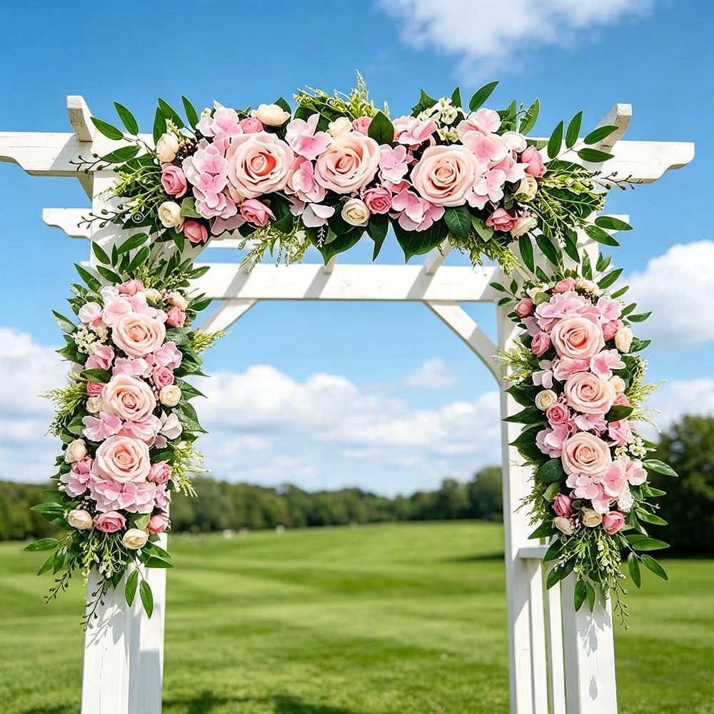 Forest Style Artificial Rose Hydrangea Arrangement, Wedding Arch Background Wall Decor, Table Centerpiece Ornament, Realistic Fake Flowers