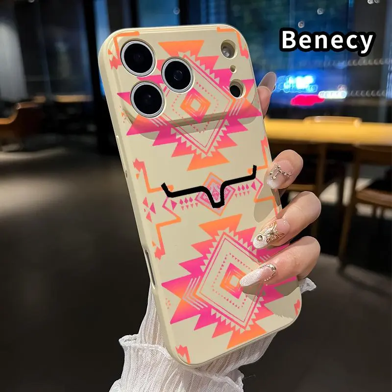 Straight Edge Phone Case for iPhone 18 17 15 16 14 Pro Max 13 12 11 XR XS Plus Air E  Geometric Tribal Dream Pattern Full Body Protection Shockproof Soft Liquid Silicone Cover Cellphone Protective