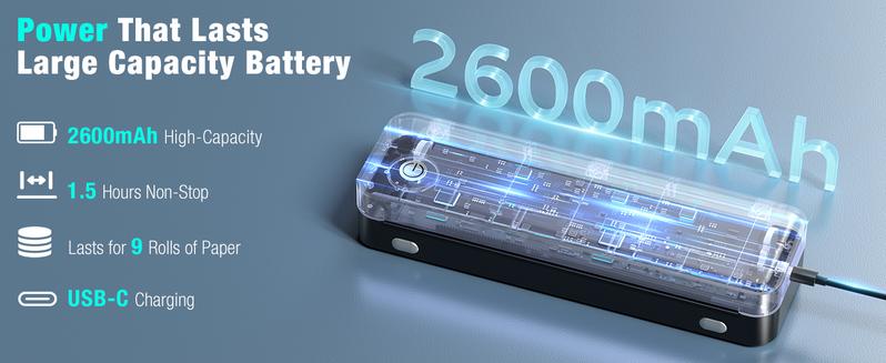 Portable Printer Wireless for Travel, Inkless Thermal Printer Supports 8.5 x 11 Inch Thermal Paper, Bluetooth Compatible with iOS, Android, Laptop Includes 2 Rolls & 10 Sheets of Paper Kit