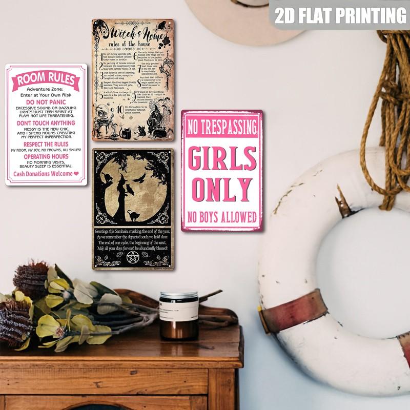 Cute Witch Poster Aluminum Sign, Magic Book Metal Wall Art Print, Halloween Decoration, 20x30 Cm, Universal Setting, No Precious Metal Plating