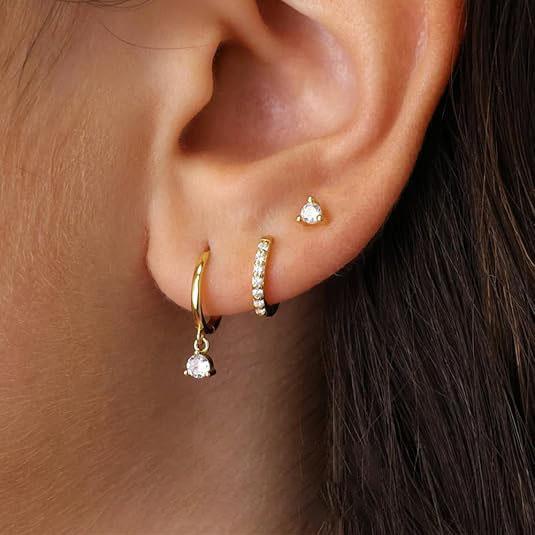 Dearmay 3 Pairs Gold Hoop Earrings Set Dainty Stud Earrings Trendy Small Gold Layered  Hypoallergenic Dangle Cartilage Huggie Hoop Earrings for Women Gold Jewelry for Women Gifts