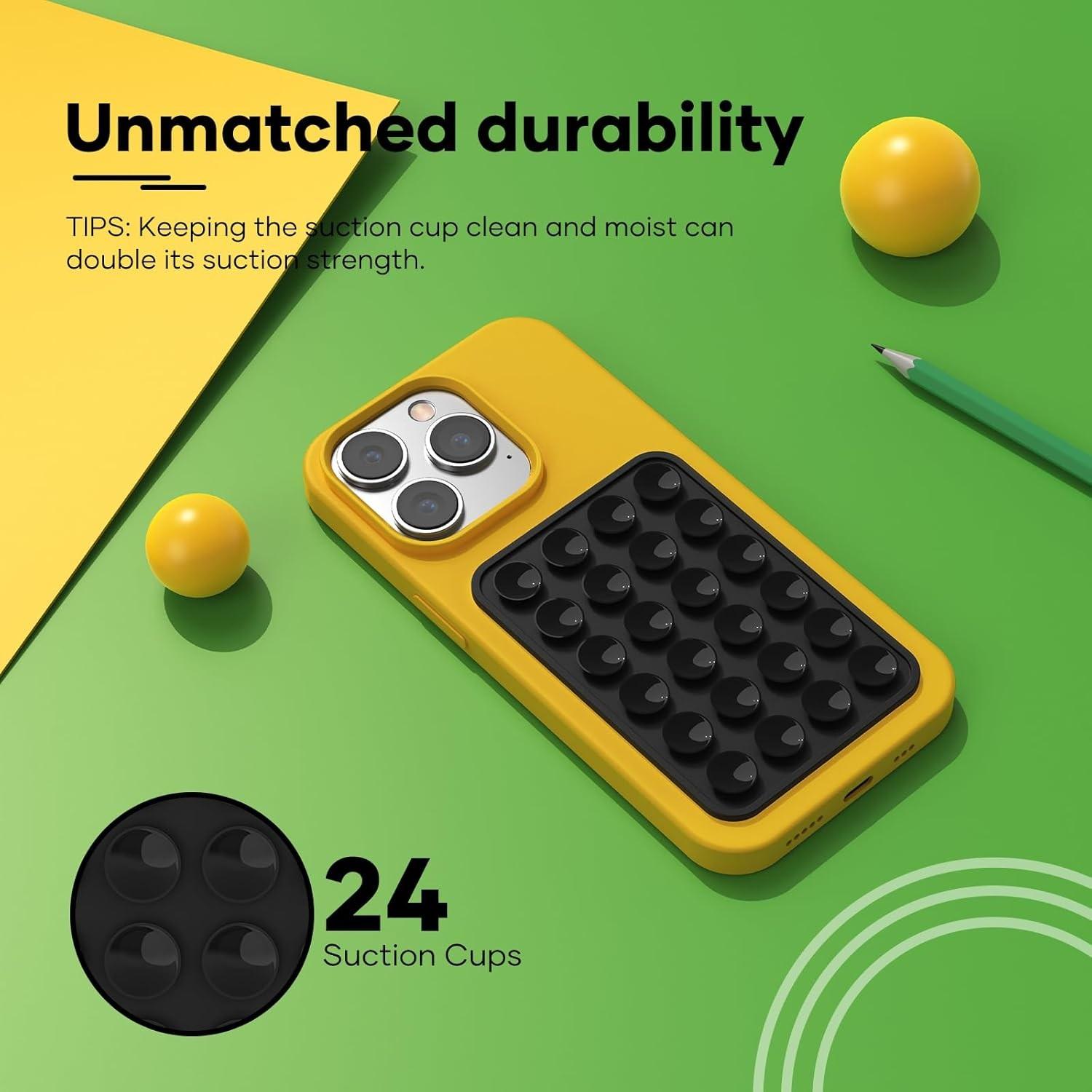 5PCS Black Set Silicone Suction Phone Case Adhesive Mount - Silicone Suction Cup Phone Case Mount - Hands-Free, Strong Grip Holder for Selfies and Videos - Compatible iPhone and Android（Black & Dark Grey & Light Grey & Transparent & White）