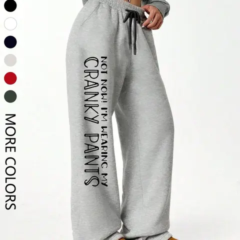 Women's Casual Jogger Pants, Fun Slogan Print, All Seasons Wear, Comfortable Daily, Versatile Long Pants for Spring & Fall, Athleisure Style Bottoms