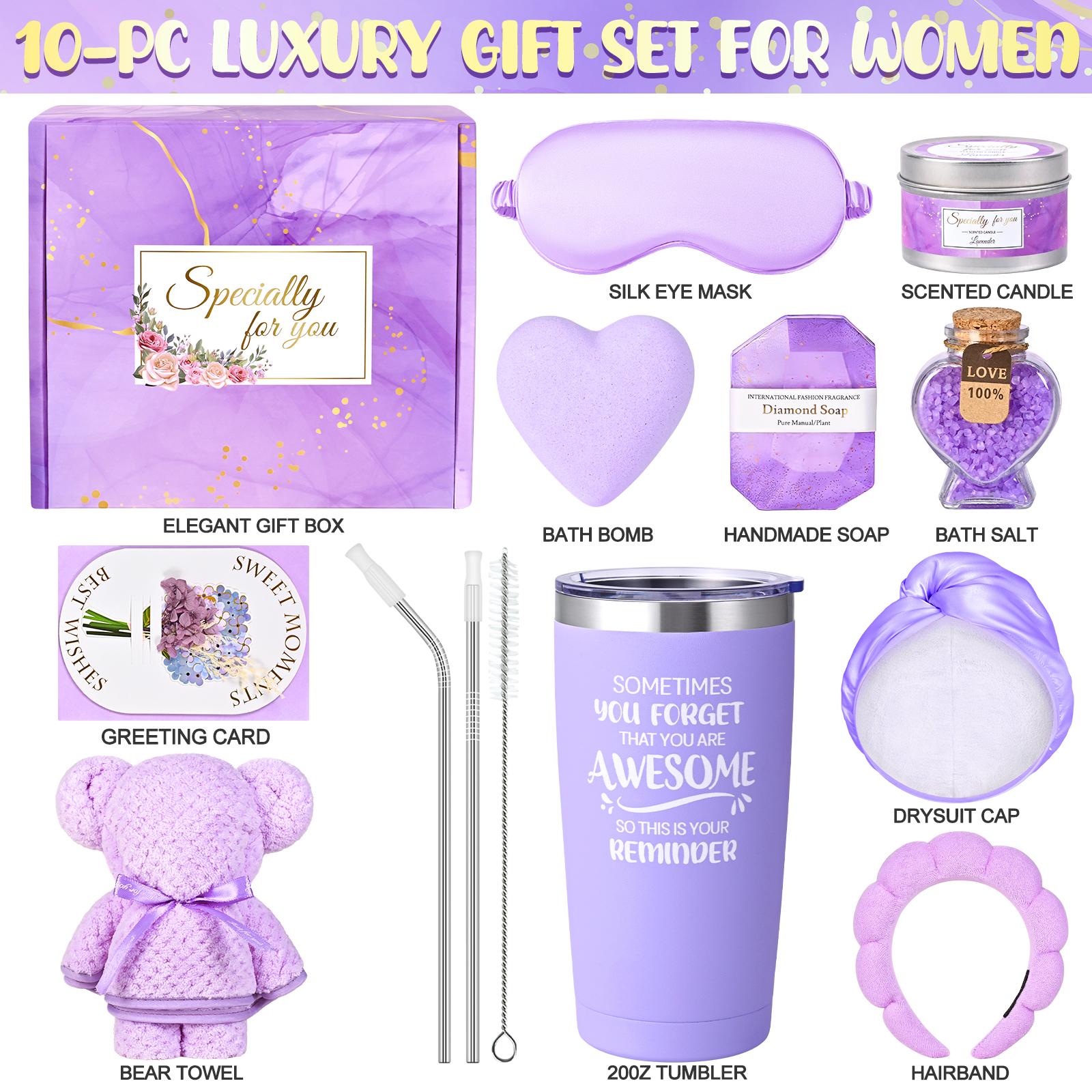 Unique Care Gifts for Women,Relaxing Spa Gift Basket Set,  Bath Sets Gift, with Stainless Steel Tumbler & Flannel Blanke，9/10/12-Piece,Holiday gifts，Birthday Gifts for Mom, Sister,Best Friend,Wife,graduation gift boxes