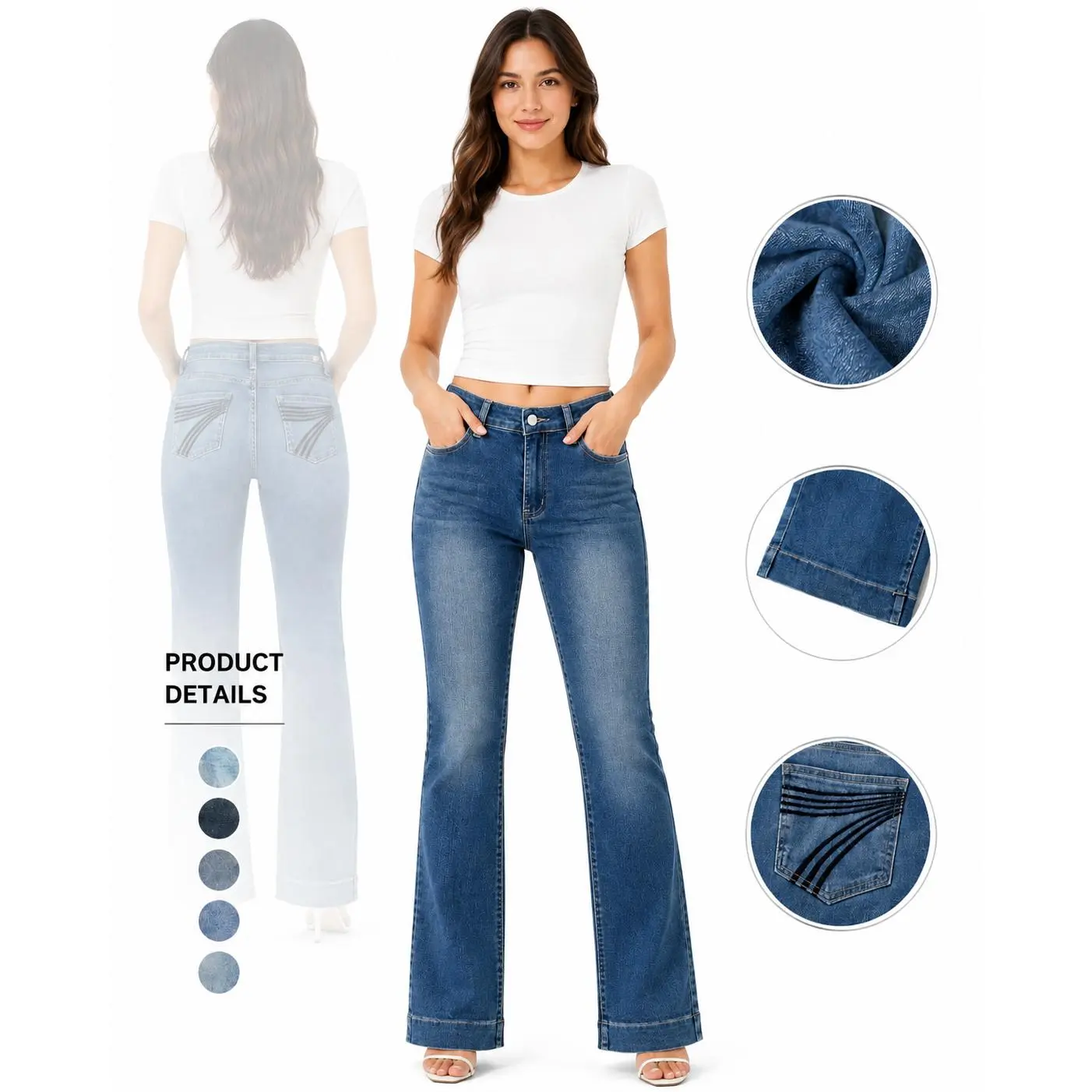 YYW1 Women's-Waisted Flare Jeans - Non-See-Through Cowboy Bootcut Pants, Machine Washable All-Season Jeans Everyday & Formal Outfits - Western Ranch Style Jeans Women