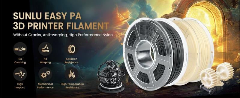 SUNLU Easy Nylon (E-PA) 3D Printer Filament 1KG – No Warping, High Strength, Heat Resistant (121°C) | Smooth Printing, UV & Moisture Resistant | Ideal for Functional & Industrial Parts