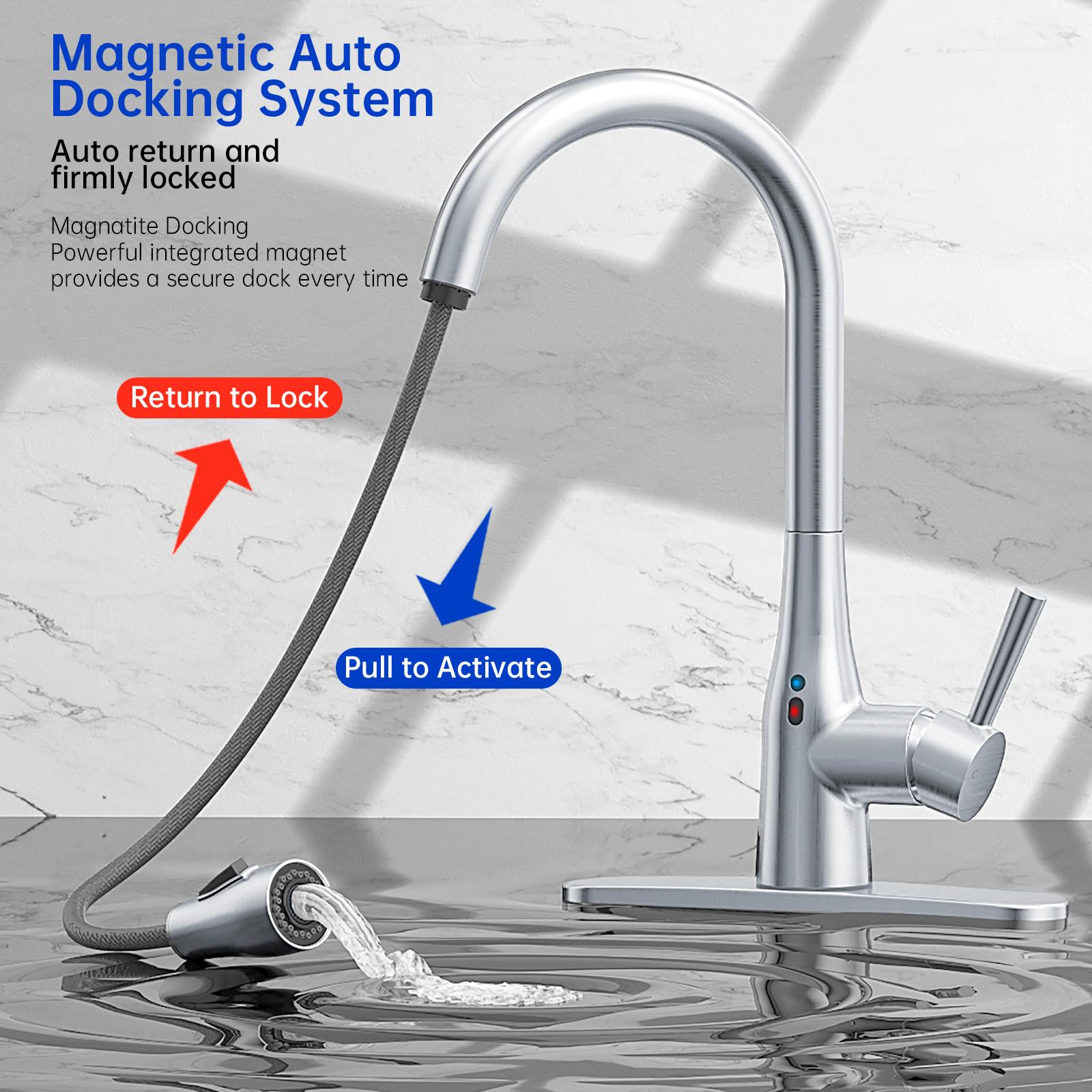 Touchless Kitchen Faucet with Pull Down Sprayer, Adjustable Water Flow, 270° Handle Rotation, Motion Sensor, 1 or 3 Hole Sink