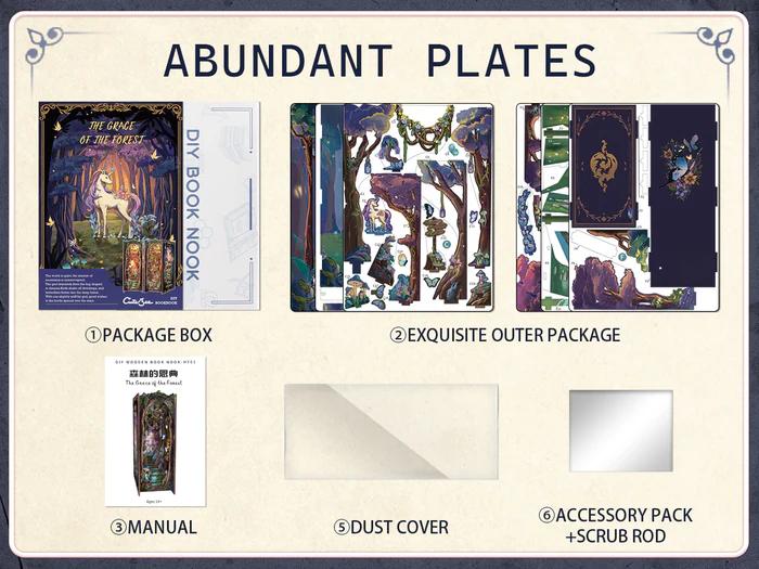 CUTEBEE The Grace of The Forest DIY 3D Book Nook Kit Miniature House Dollhouse with Unicorn Handmade Creative Toy for Teens & Adults Holiday Christmas Gift Bookshelf Insert Decor