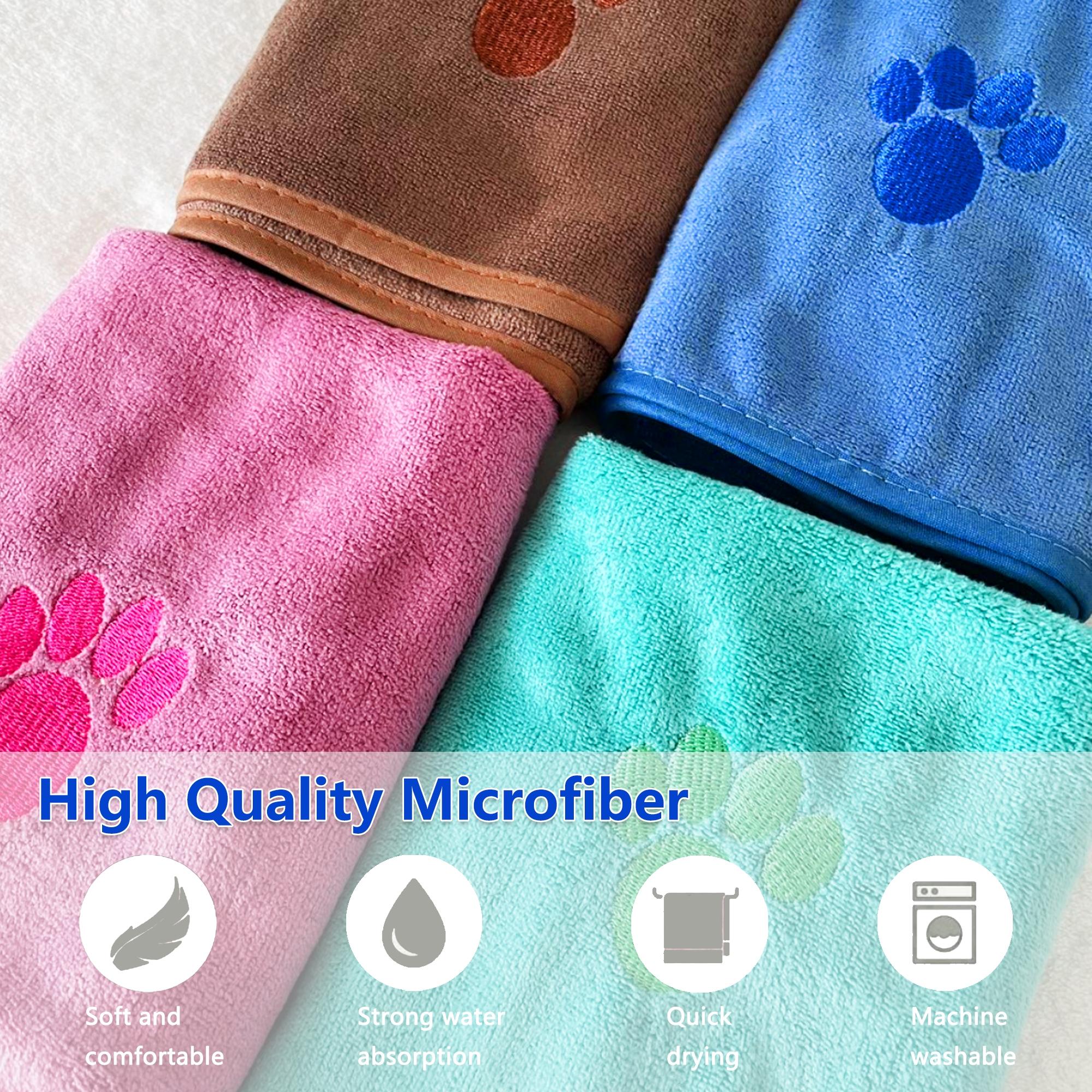 Pet Embroidered Paws Hat Bathrobe, Nylon 20% Polyester 80%, Velcro & Tie Design, Universal Absorbent Clothes for Small Medium Large Poodle Dogs Cats