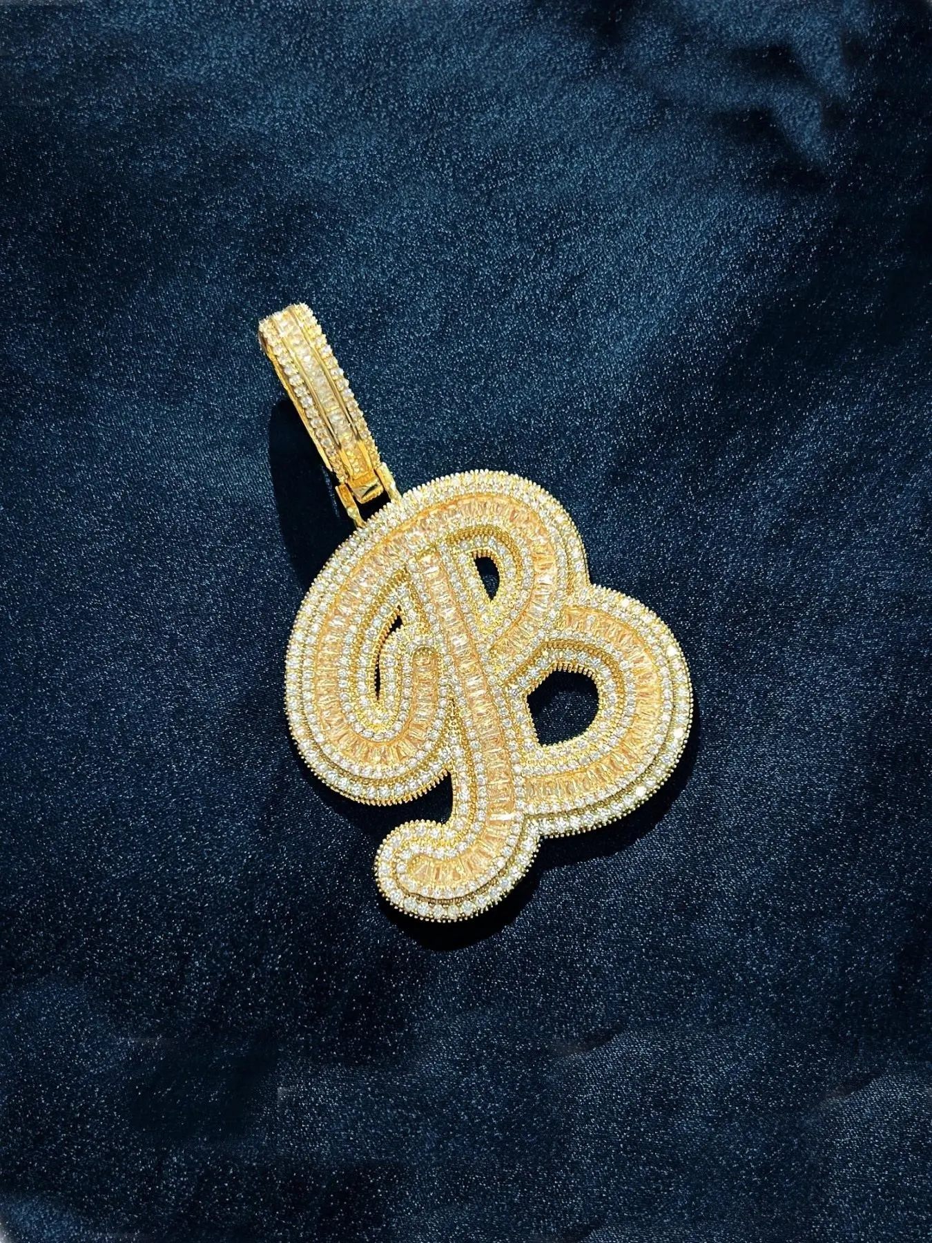 Hip Hop Brass Jewelry 18k Gold Plated A-Z Letter Pendants Alphabet Detail Pendant baguette CZ Diamond Letters with Necklace Unisex Iced Out Jewe