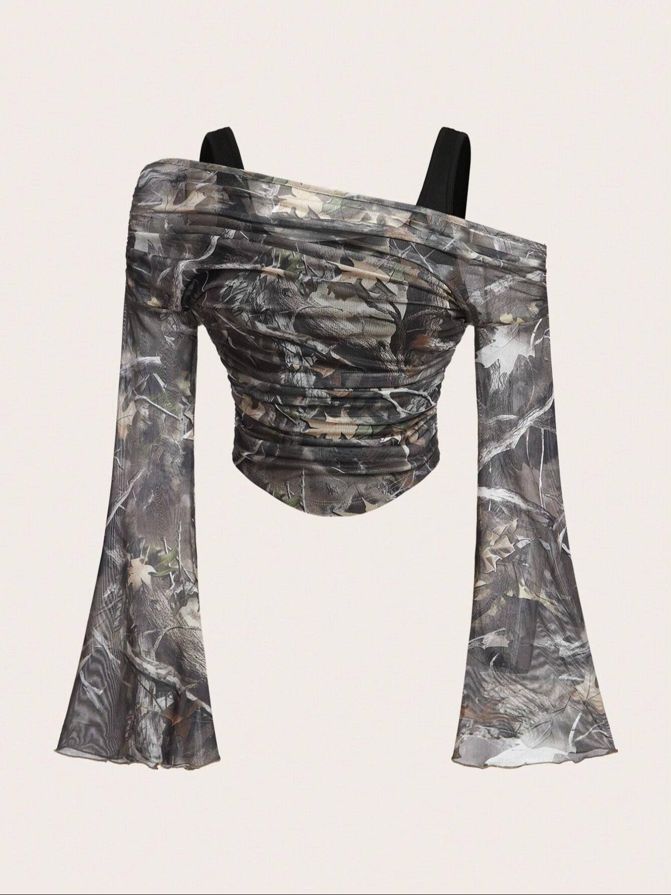 Women's Long Sleeve T-Shirt, Asymmetrical Shoulder Design Slim Fit Casual Top, Fall & Winter Fashion, Moderate Knit Fabric, Comfortable Wear