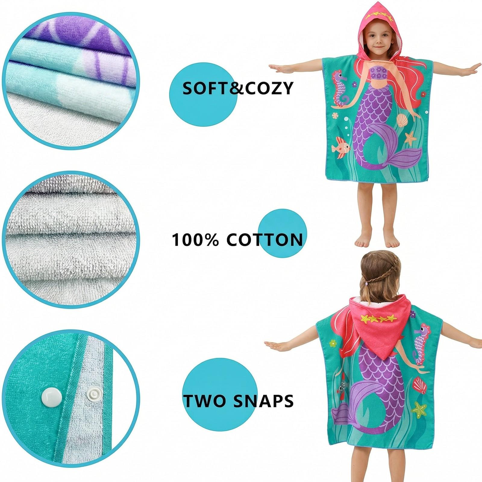 Animal Cartoon Print Bathrobe Cape, Soft Quick-Dry Beach Towel, Hooded Robe for Indoor Parties, Perfect for Beach and Home Use