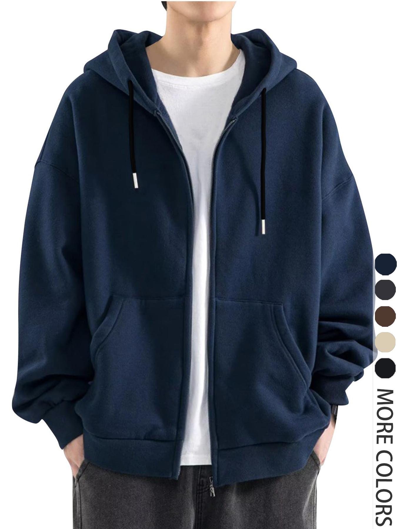 Men's Fall Winter Hooded Sweatshirt, Long Sleeve, Solid Color, Casual Sporty Style, Soft Fabric, Streetwear Fashion
