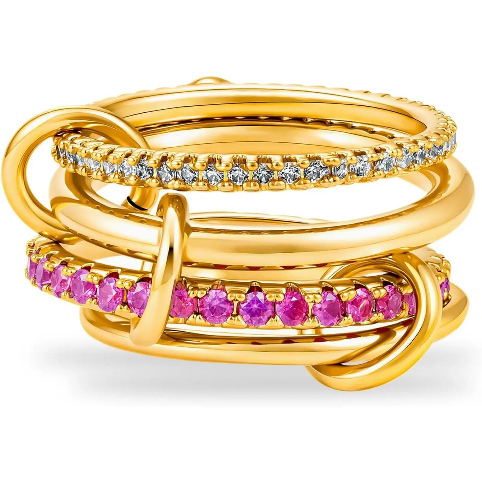 Cicy Bell Stackable Rings For Women 18k Gold Plated Two-Tone Multi-Tiered Cubic Zircon Rings Mixed Metals Stack Rings Set Non Tarnish