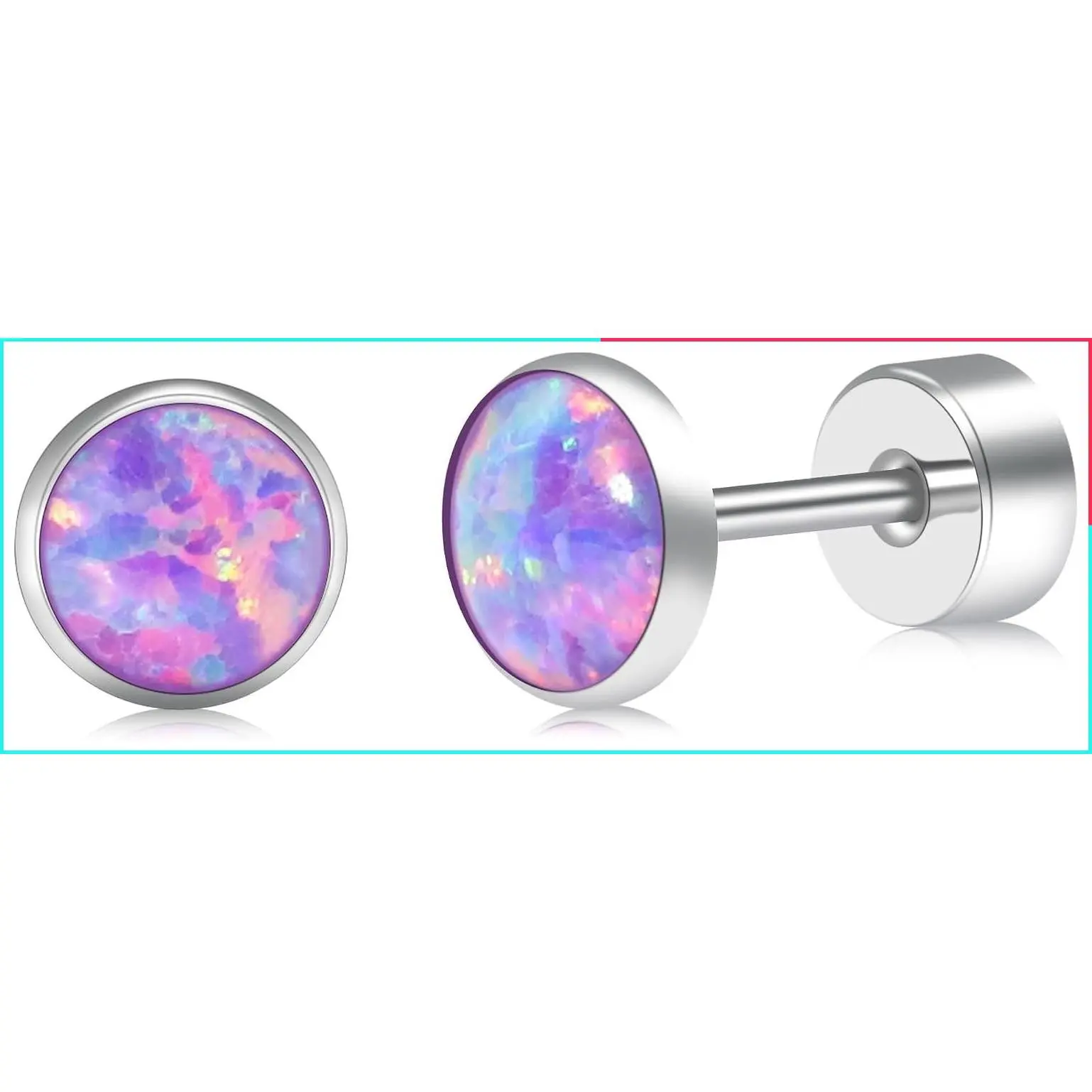 Titanium Flatback Stud Earrings for Women Opal Fire and Snow Hypoallergenic Cartilage Tragus Helix Conch Piercing 3mm-5mm