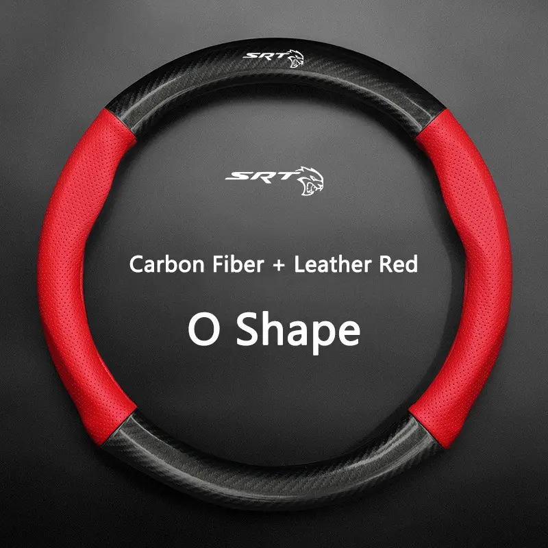 38cm High Quality Car Anti-Slip Steering Wheel Cover Carbon Fiber Leather Booster Cover For SRT 4 6 8 10 for Dodge Ram 1500 Dart SRT Journey Auto Interior Accessories