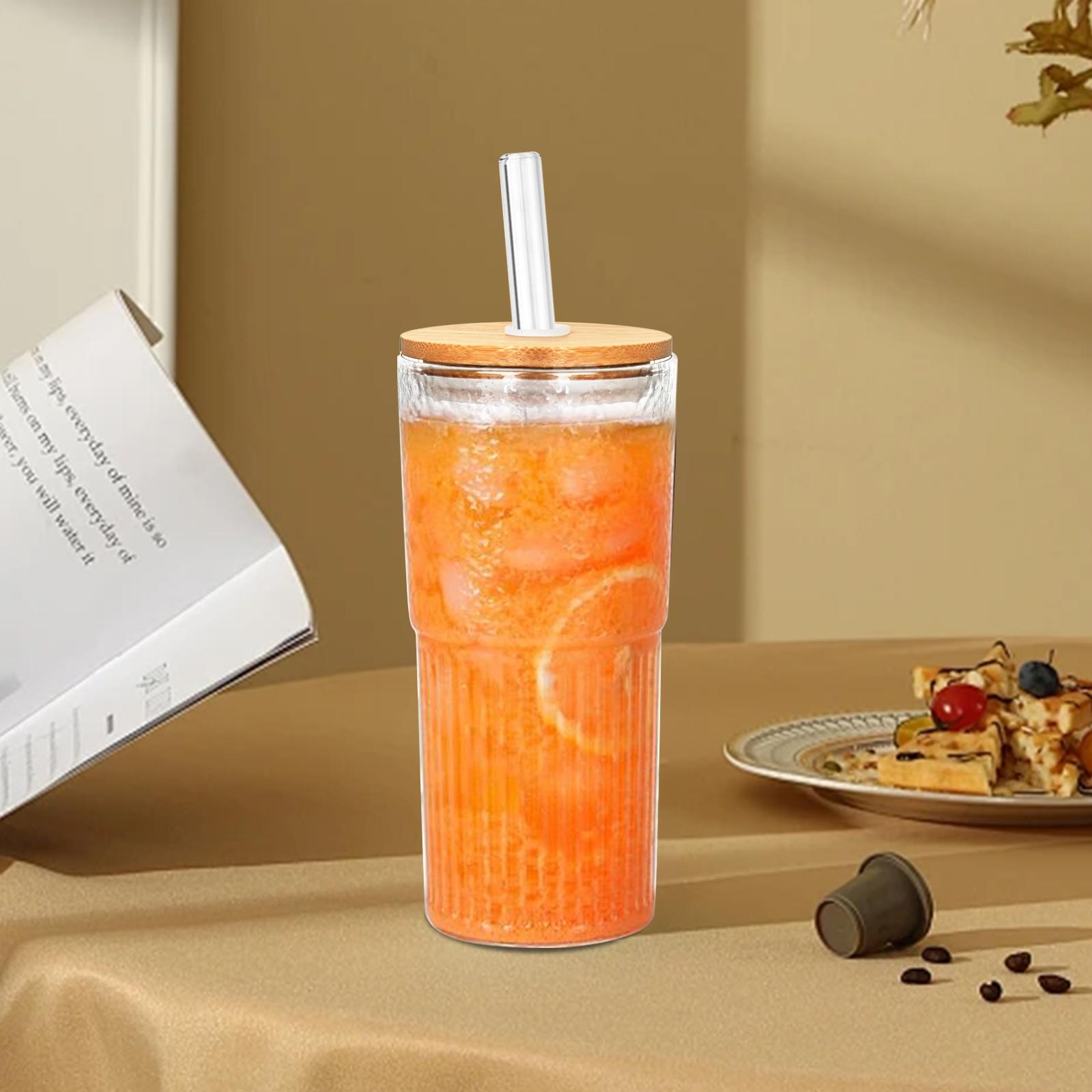 ONEHAUS 2 Packs 20oz Glass Tumblers Set With Lids and Glass Straws, Ice Coffee Cups, Cute Bottles, Mug for Juices and Soda, Drinkware, Holiday Gift, Water Bottle Bamboo Reusable