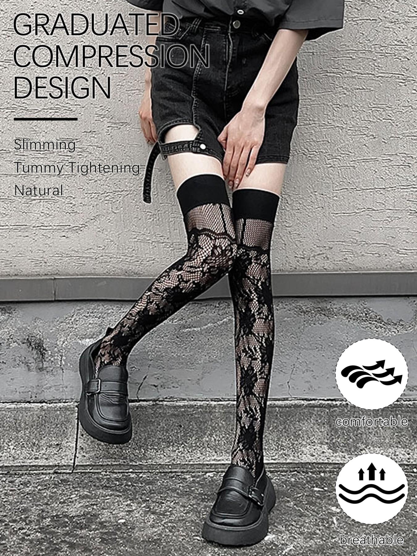 Lolita Sweet Lace Knee-High Socks, Long Tube Stockings, High-Cut Women's Socks, Elegant Fitted Design, Plain Pattern, Made in China