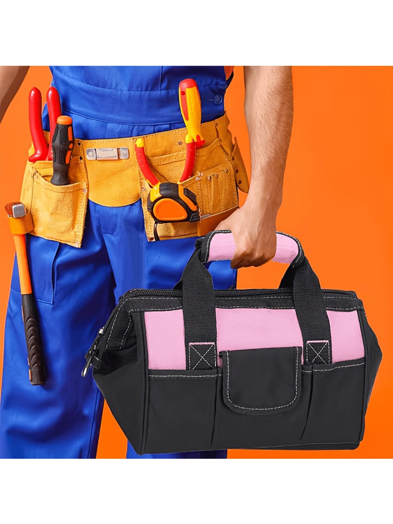 1pc Pink tool kit featuring a zipper-style wide opening design, made of polyester fabric for durability. (Tools not included)