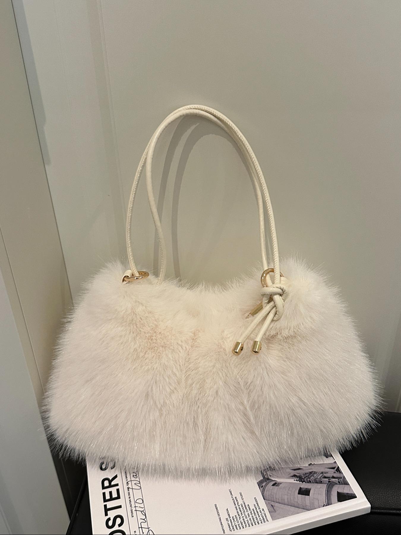 Women's Lightweight Plush Bag, Soft Handbag for University & Office Use, Perfect for Autumn Winter Seasons, Casual Daily Carryall, Elegant Shoulder Bag