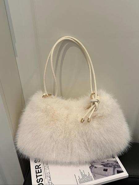 Women's Lightweight Plush Bag, Soft Handbag for University & Office Use, Perfect for Autumn Winter Seasons, Casual Daily Carryall, Elegant Shoulder Bag