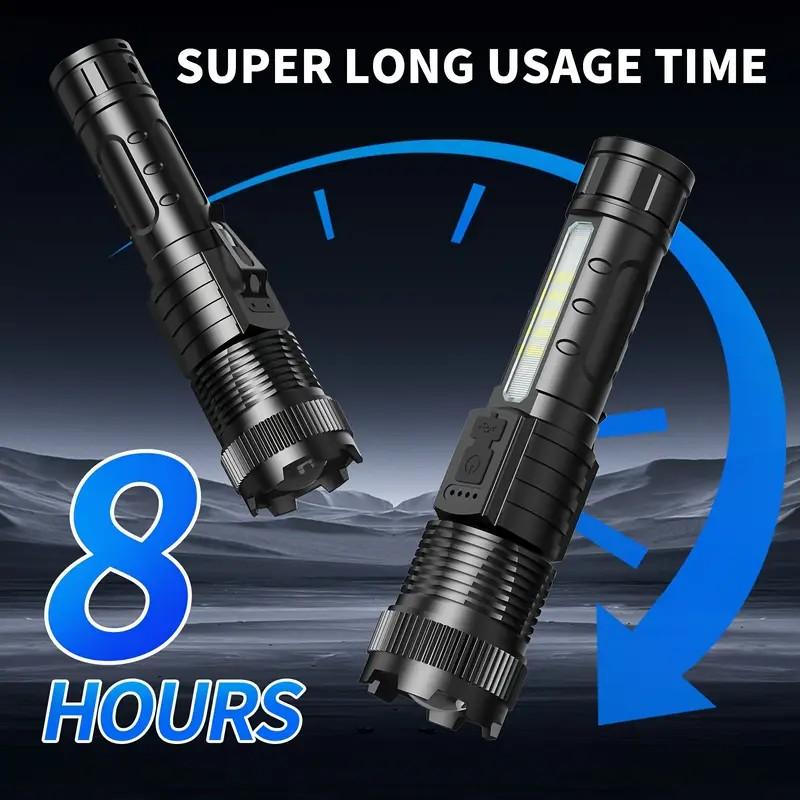 2-piece rechargeable zoom ultra bright flashlight, suitable for emergency power outages, outdoor camping, hurricanes Rechargeable LED battery powered, with 6 lighting modes and COB side lights Strong light, red and blue flashing flashlight
