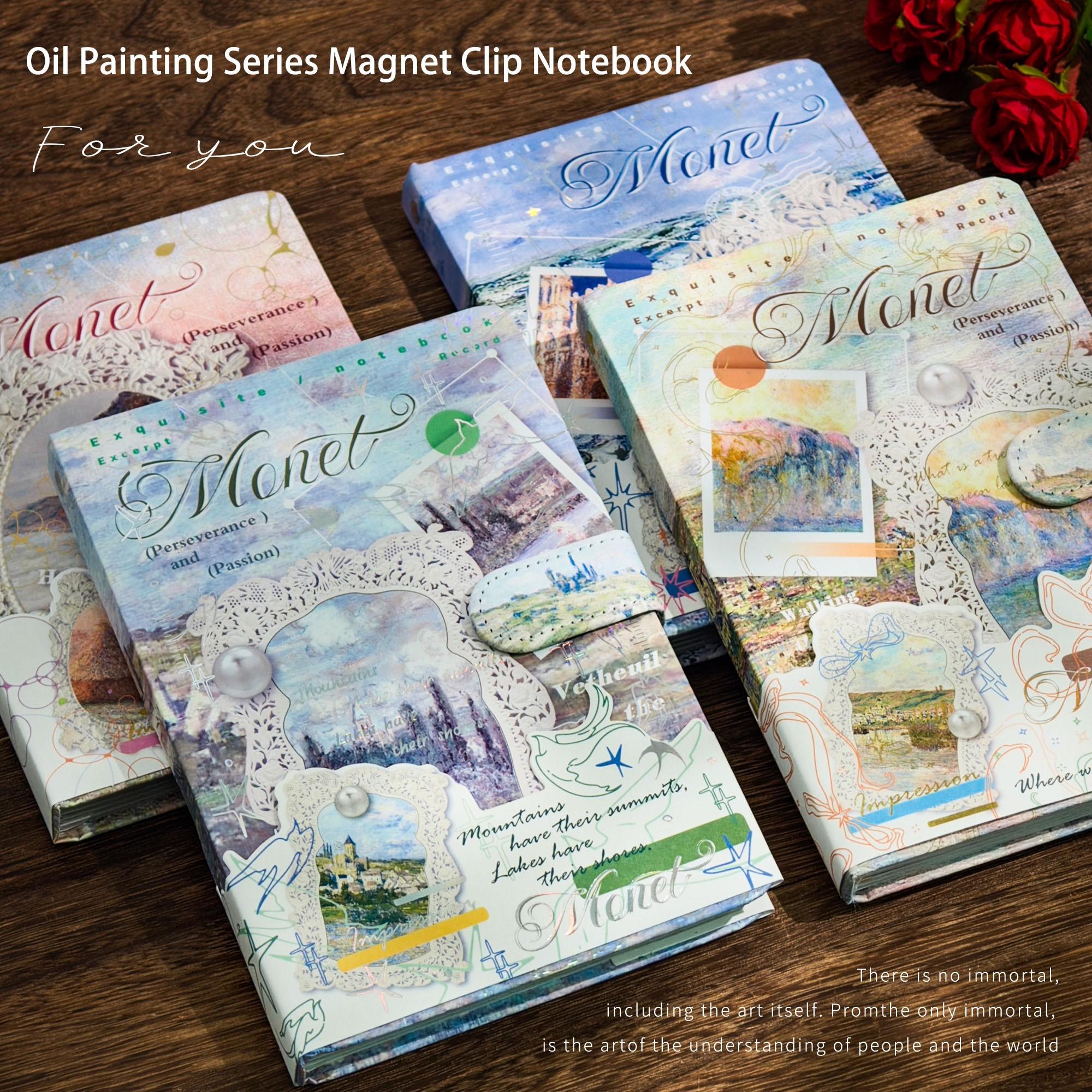 96-Page Oil Painting Style Gold Foil Magnetic Notebook, Vintage Art Journal, Premium Gold Foil Hardcover, Colorful Thickened Illustrations, Girl's Diary