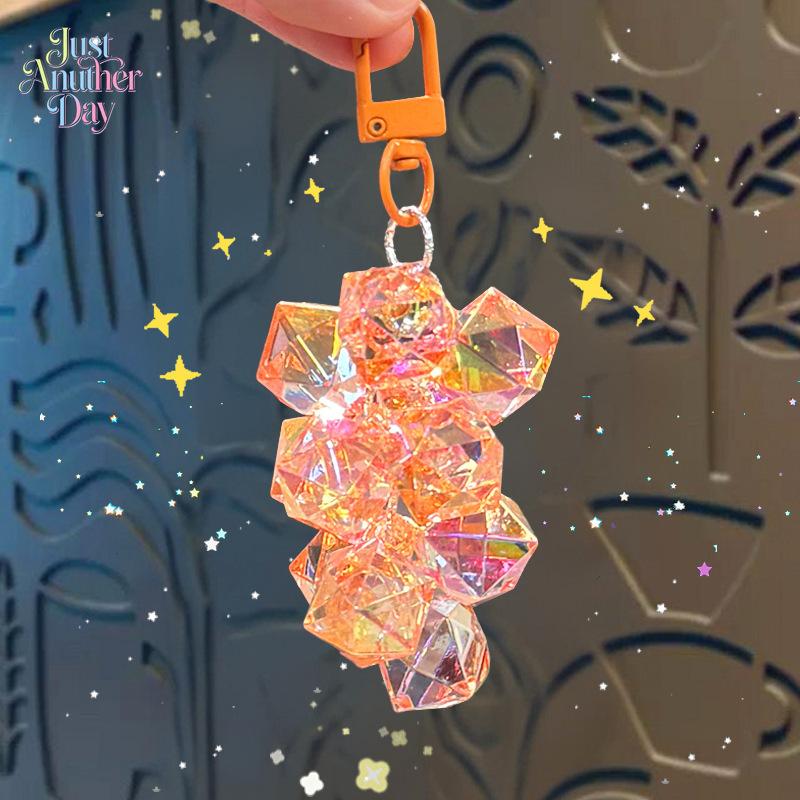Cute Transparent Grape Cluster Keychain, Shiny Diamond Beaded Bag Charm, Kawaii Iridescent Hanging Ornament for Backpacks, Gifts for Girls