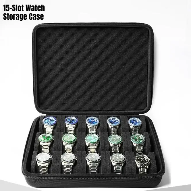 15-Watch Slots Shock-Resistant Watch Tool Case - Dustproof, Scratch-Resistant Simple Box for Home Wristwatch Collection Storage & Display Organization