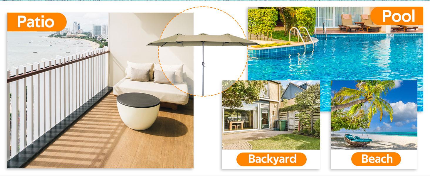 【No base】YODOLLA 15x9ft Double-Sided Patio Umbrella Outdoor Market Umbrella with Crank Air Vents for Patio(1.9" Pole, 5 Color) Base Not included Sunshade Canopy