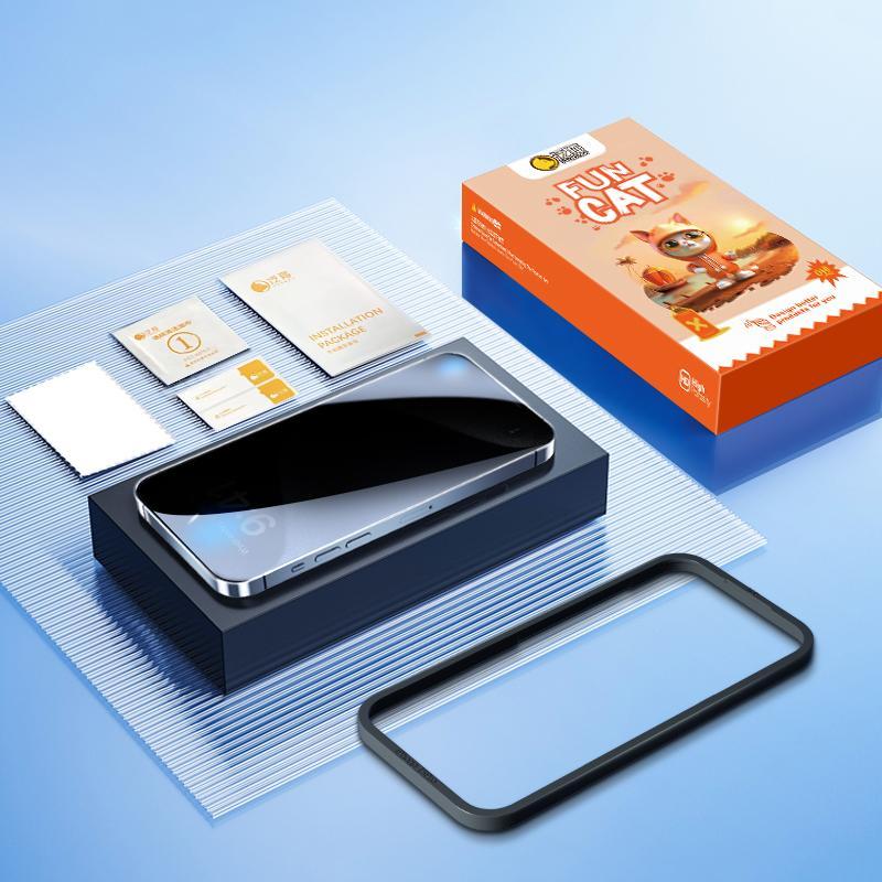 [2PCS] FUNCAT GLOBAL FULL Privacy Screen Protector [4 Sides Privacy]. Screen film for iPhone 16/15/14/13/12 [LEFT, RIGHT, UP, DOWN], Strong Protection, Anti-Spy, Electroplated Layer, Full screen covering (Headset Cover), Fingerprint-Proof.