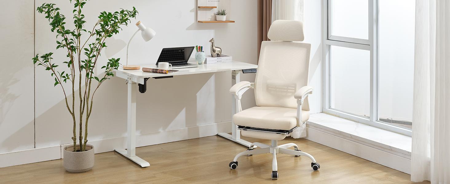 Qulomvs Ergonomic Office Chair - Adjustable High Back Mesh Office and Gaming Chair with Footrest, Suitable for Home and Office Use