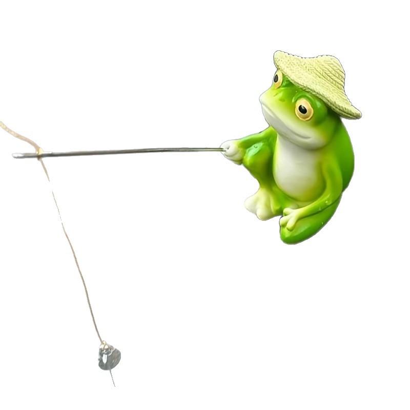 Fishing Frog Outdoor Garden Decor, Resin Miniature Fishing Frog Sculpture, Creative Landscape Ornament for Fish Pond and Courtyard
