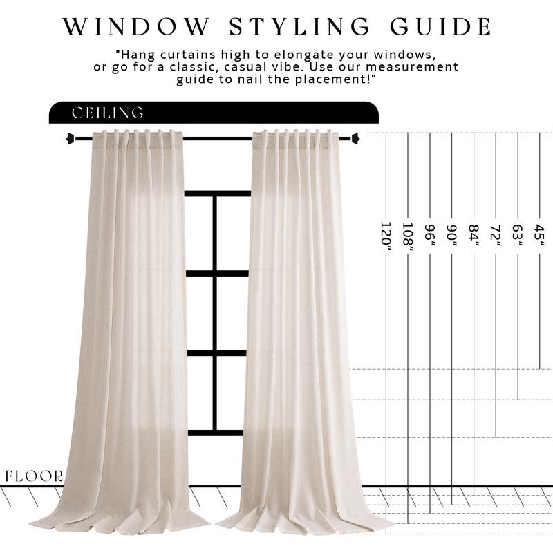Jowels Flax Linen Curtains 2 Panel for Living Room Back Tab Pocket Drapes Semi Sheer Privacy Window Curtain Country Rustic Farmhouse Cloth Curtain for Dinning Room