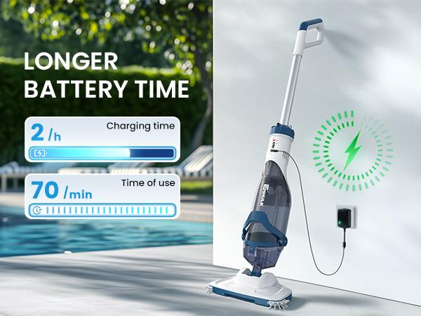 【10-OFF!!!】ENHULK Handheld Rechargeable Pool Cleaner with Telescopic Pole 18.5 Gallons/Min Suction for Above Ground Pools Leaves Debris Removal
