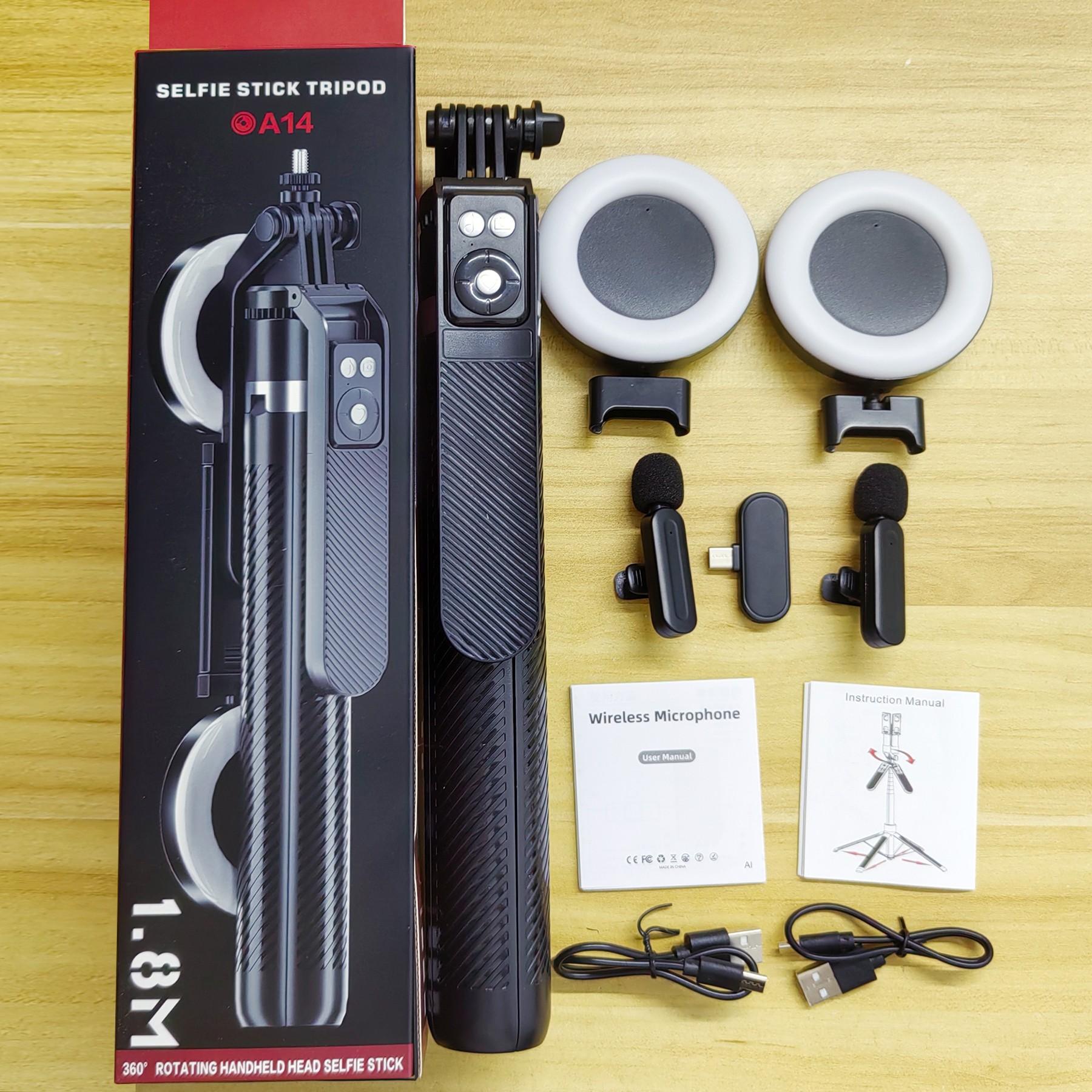 5-In-1 Vlog Shooting Kit, 70-Inch Selfie Stick/tripod, Wireless Dual Lavalier Mic, Lightbox, Remote, Tiktok Creator Essential Set