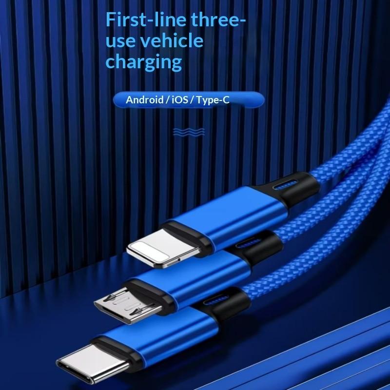 100w Four-In-One Braided Fast Charging Cable, USB Quick Phone Charger, Compatible with iPhone Oneplus Xiaomi Dual Type-C iOS Micro Interfaces