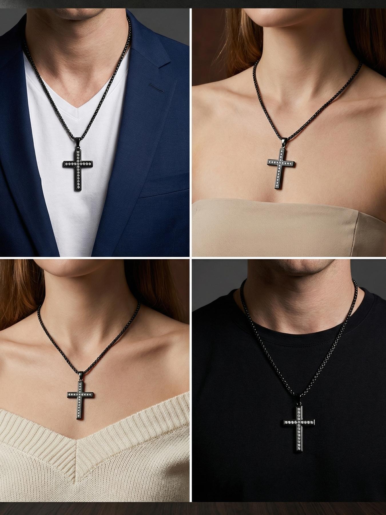 18K Diamond-encrusted Cross Necklace, Simple and Versatile, for Couples # Best Friends # Jewelry / Stainless Steel / Colorfast / Hypoallergenic / Couples / Festivals / Parties / Ideal Gift
