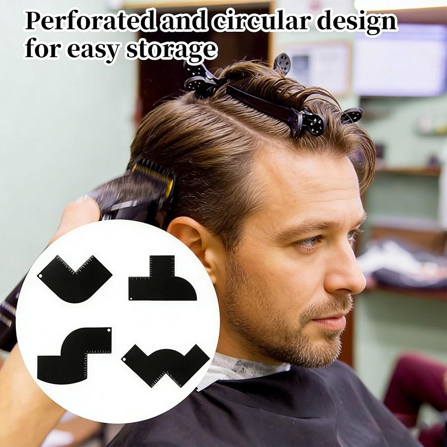 4-Piece Hair Styling Template Set, Hairline Guiding Template and Scale Ruler, Men's Hairstyle Shaping Tool, Essential Grooming Accessories