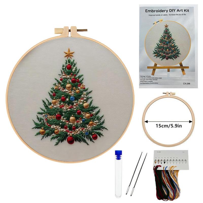Christmas Holiday Craft Embroidery Kit for Adults - Stainless Steel Needle DIY Cross Stitch Set on Fabric, English Guide Included, Handmade Needlework Decor (Sports & Outdoor Fan Shop Gaming Craft)