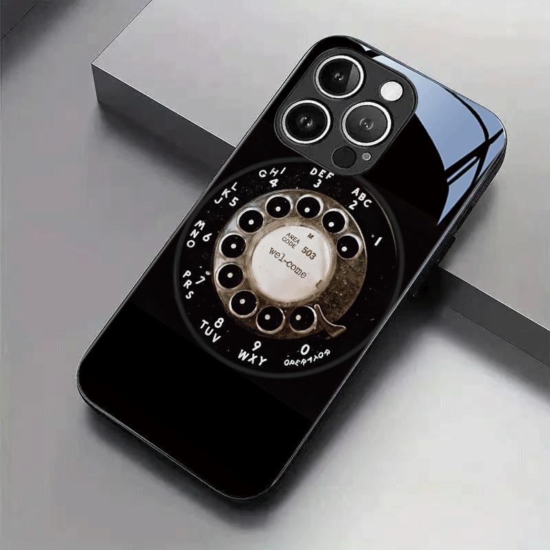 Creative retro telephone design tempered glass anti-fall phone case,for iPhone 17 Pro Max Phone Case 17 Air 16 E 15 Plus 14 13 12 11, Samsung Galaxy S22 S23 FE S24 Plus S25 ULTRA FE Plus A54 53 52 36 35 34 33 Note 20 Ultra
