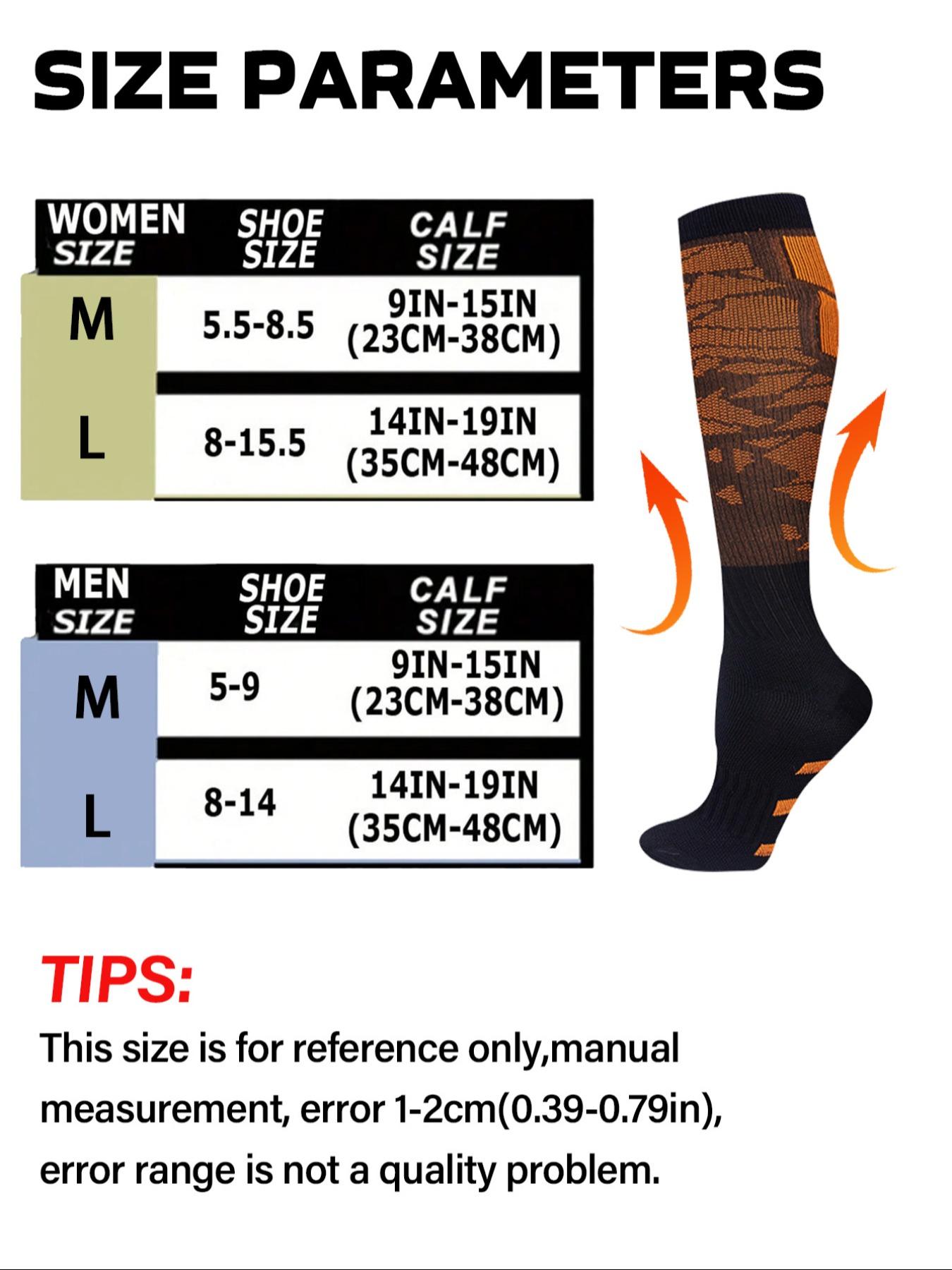 6 pairs of men's and women's compression socks wide calf men's and women's booster socks for circulation, running, nurses, pregnant women Support for blood circulation Various colour patterns available Breathable Compression Socks