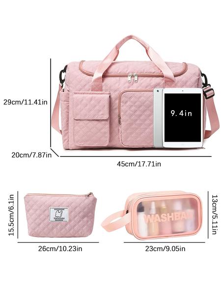 Three-piece travel bag set, niche design, multi-functional handbag, small bag and toiletry bag combination, large capacity, fashionable and versatile, multi-color optional, suitable for short trips, outdoor camping, etc., Travel Essentials Carryall