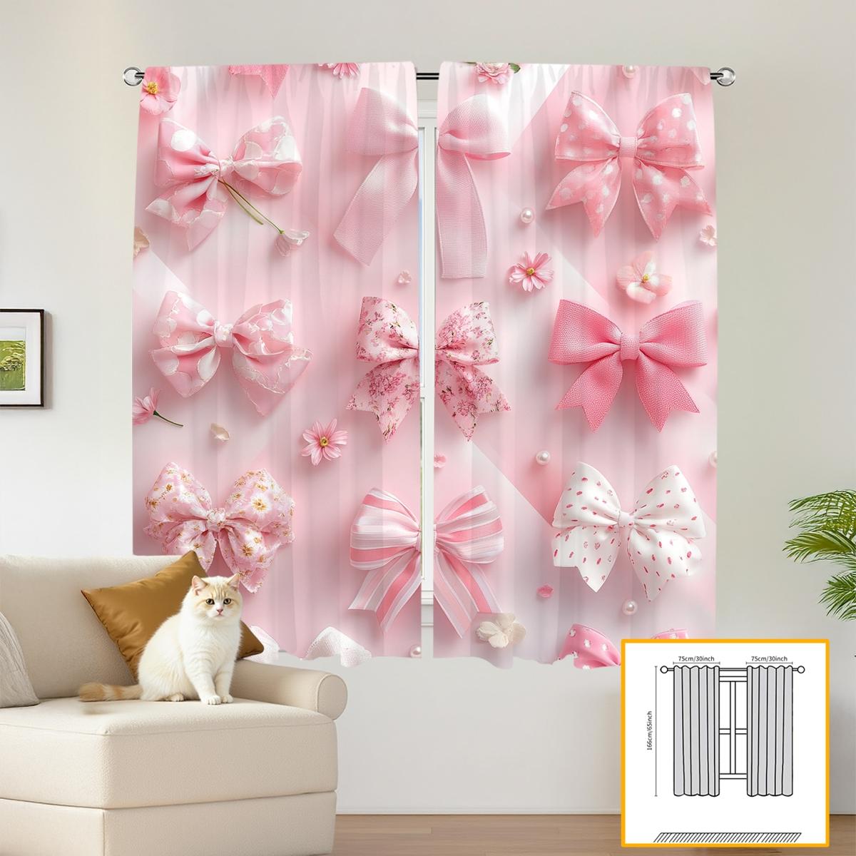 Bow Pattern Curtain, 2 Counts/set Modern Simple Home Decorative Curtain, Home Decoration Curtain, Home Decor for Living Room Bedroom Study Room